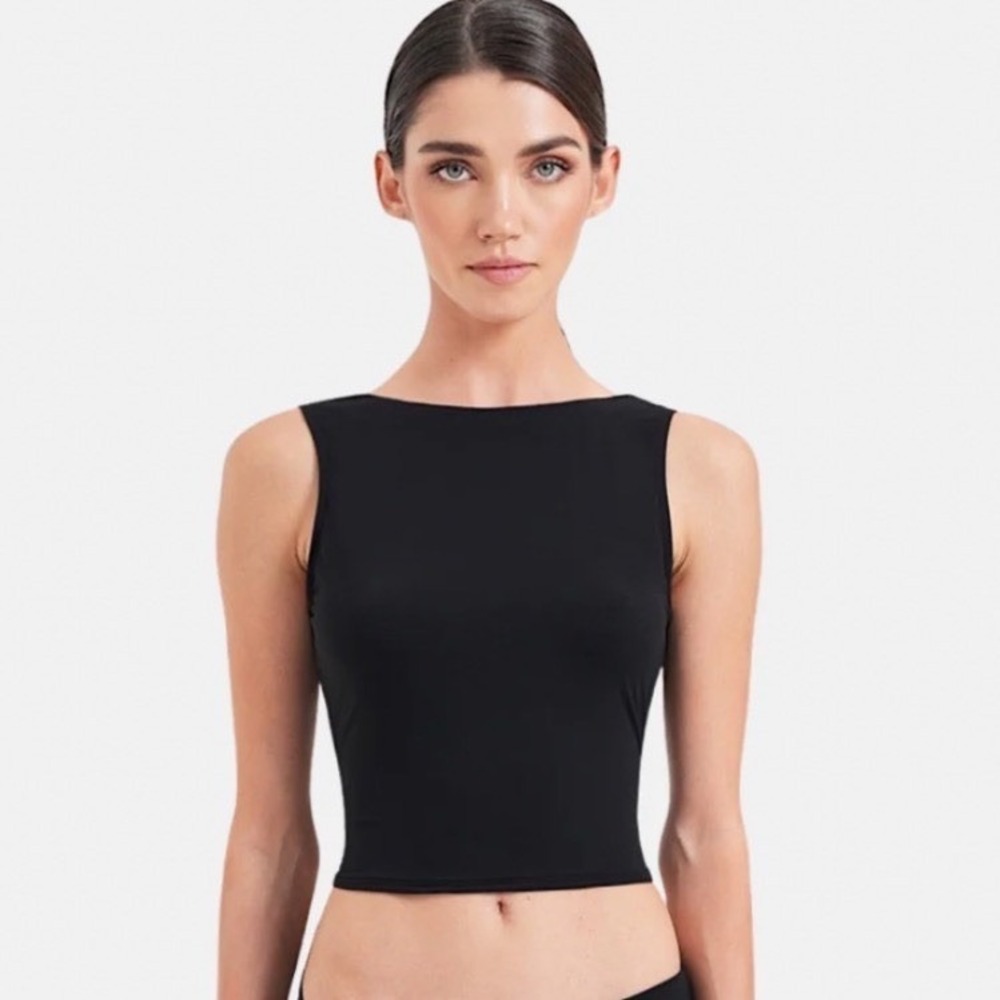 OW Intimates Black Open Back Top Boat Neck Sleeveless Size S Date Night Sexy